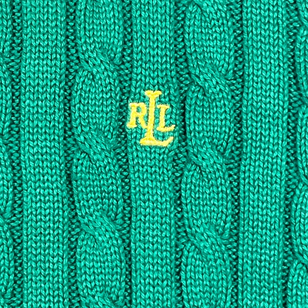 Lauren Ralph Lauren Full Zip Cable Knit Cardigan Womens L Green Mock Neck Preppy - Picture 7 of 12